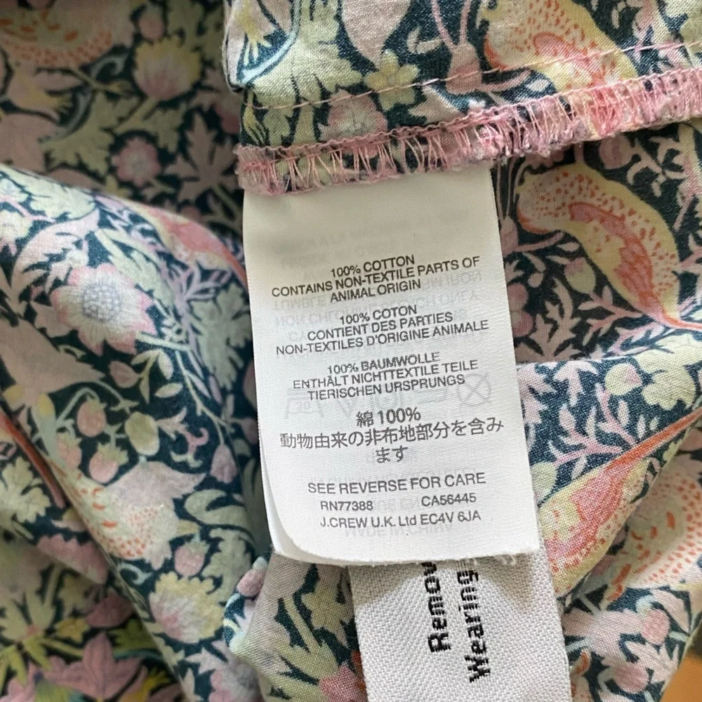 J. Crew Liberty Fabric Strawberry Thief Peony Print Square Neck Penny Blouse 4